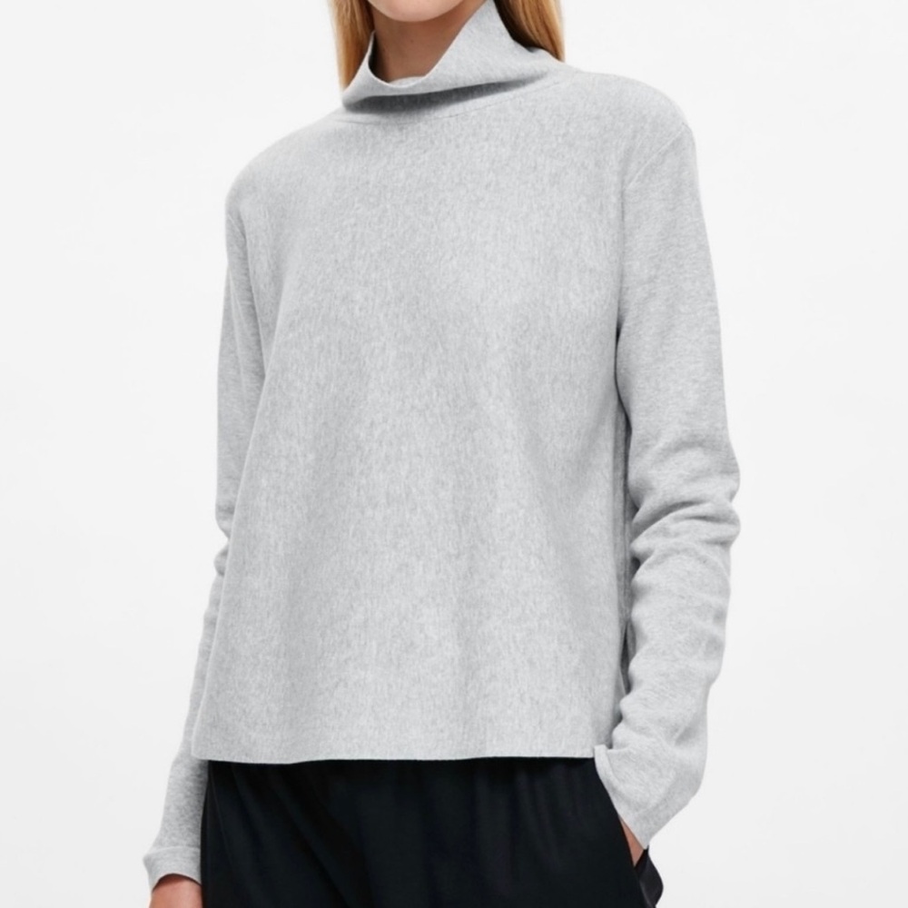 COS 100% Cotton Mock Turtleneck Light Gray Sweater Side Slit Lagenlook Capsule M